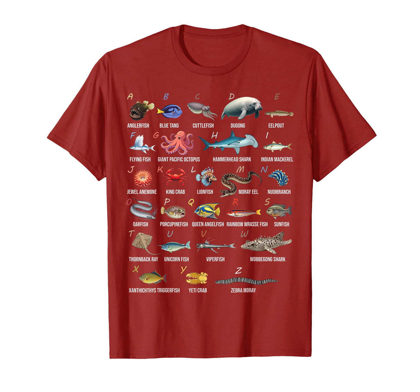 A-Z Ocean Life Alphabet Marine Creatures Exploration T-Shirt