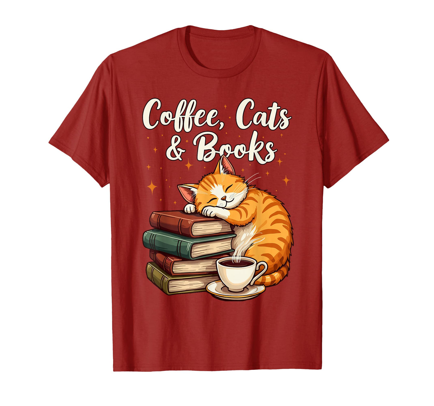 Coffee Cats & Books Lover, For Women & Girls, Funny Coffee T-Shirt