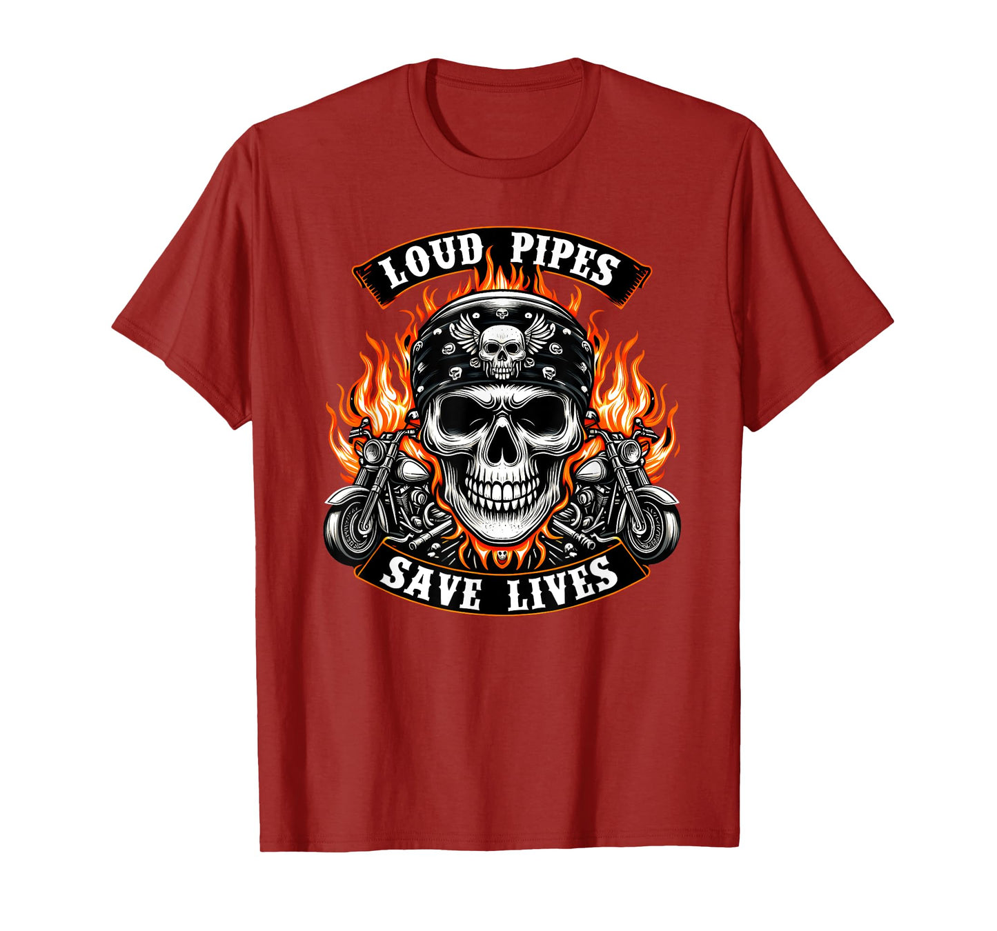 Loud Pipes Save Lives Skeleton Rider Motorcycle Biker Skull T-Shirt
