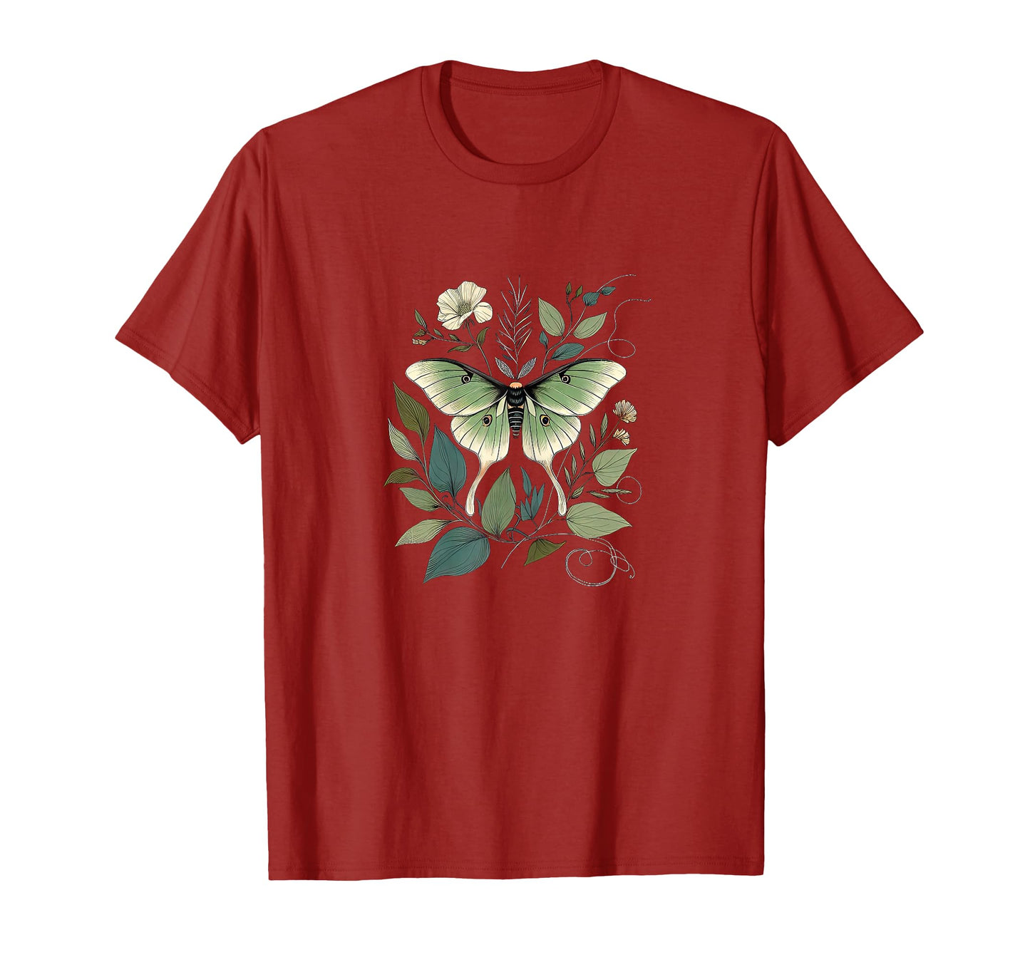 Women's Luna Moth With Moonflower Vine Artisan Boho Fashion T-Shirt