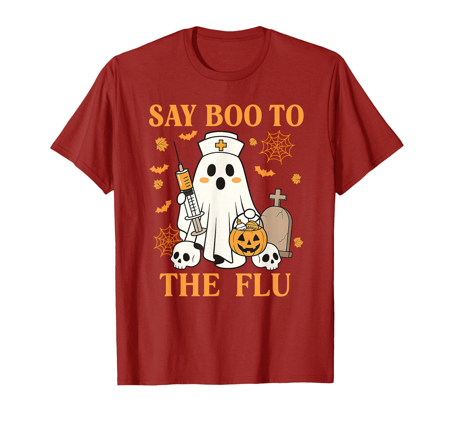 Retro Nurse Ghost Halloween Vaccine Say Boo to The Flu T-Shirt