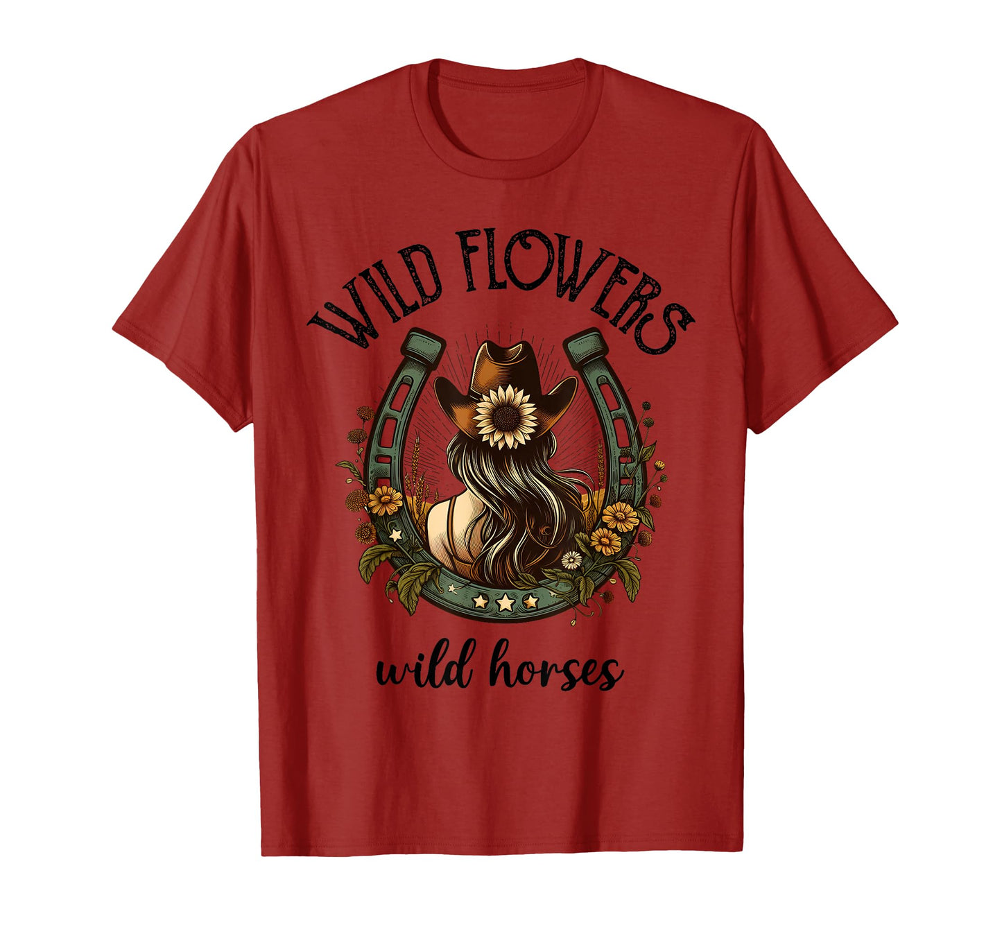 Wild Flowers Wild Horse Cowgirl Riding Horse T-Shirt