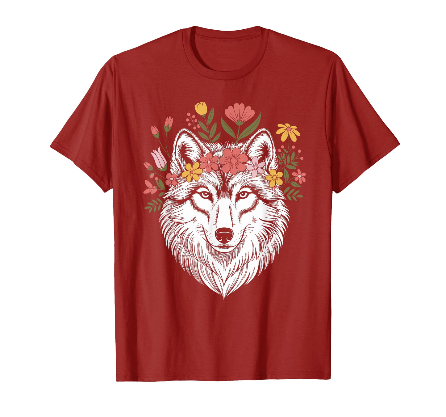 Floral Wolf Wildlife Men Women Nature Lovers T-Shirt