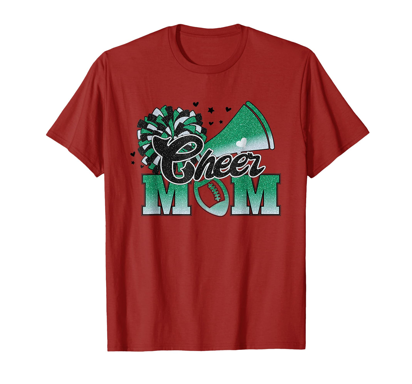 Football Cheer Mom Biggest Fan Cheerleader Black Green White T-Shirt