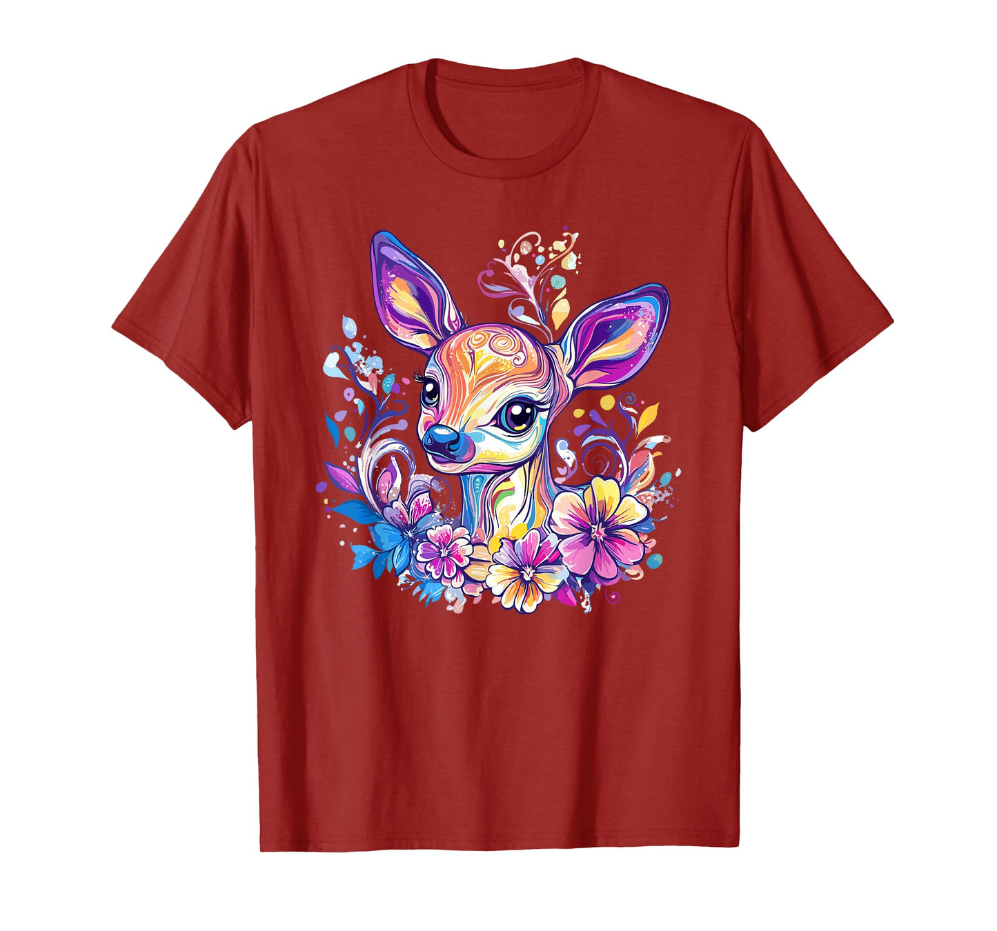 Whimsical Deer With Colorful Floral Pattern T-Shirt