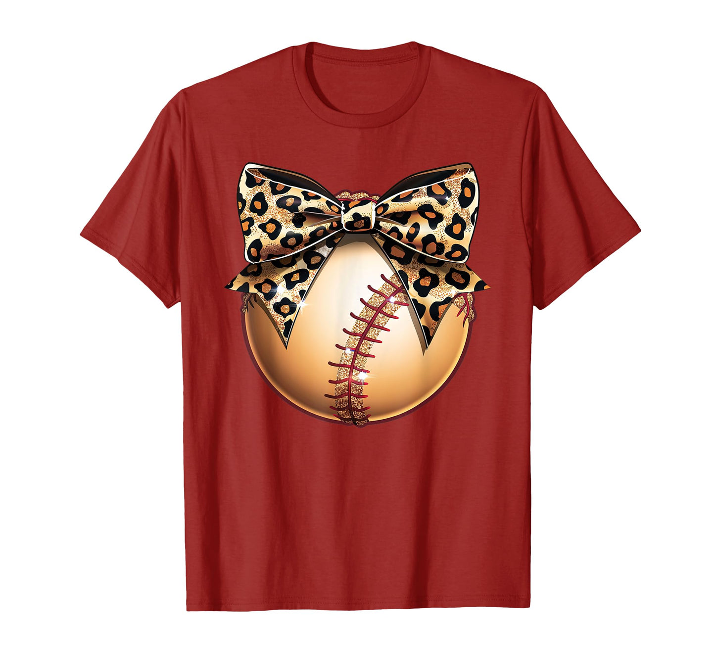 Cute Leopard Cheetah Print Ribbon Bow Baseball Mom Sister T-Shirt