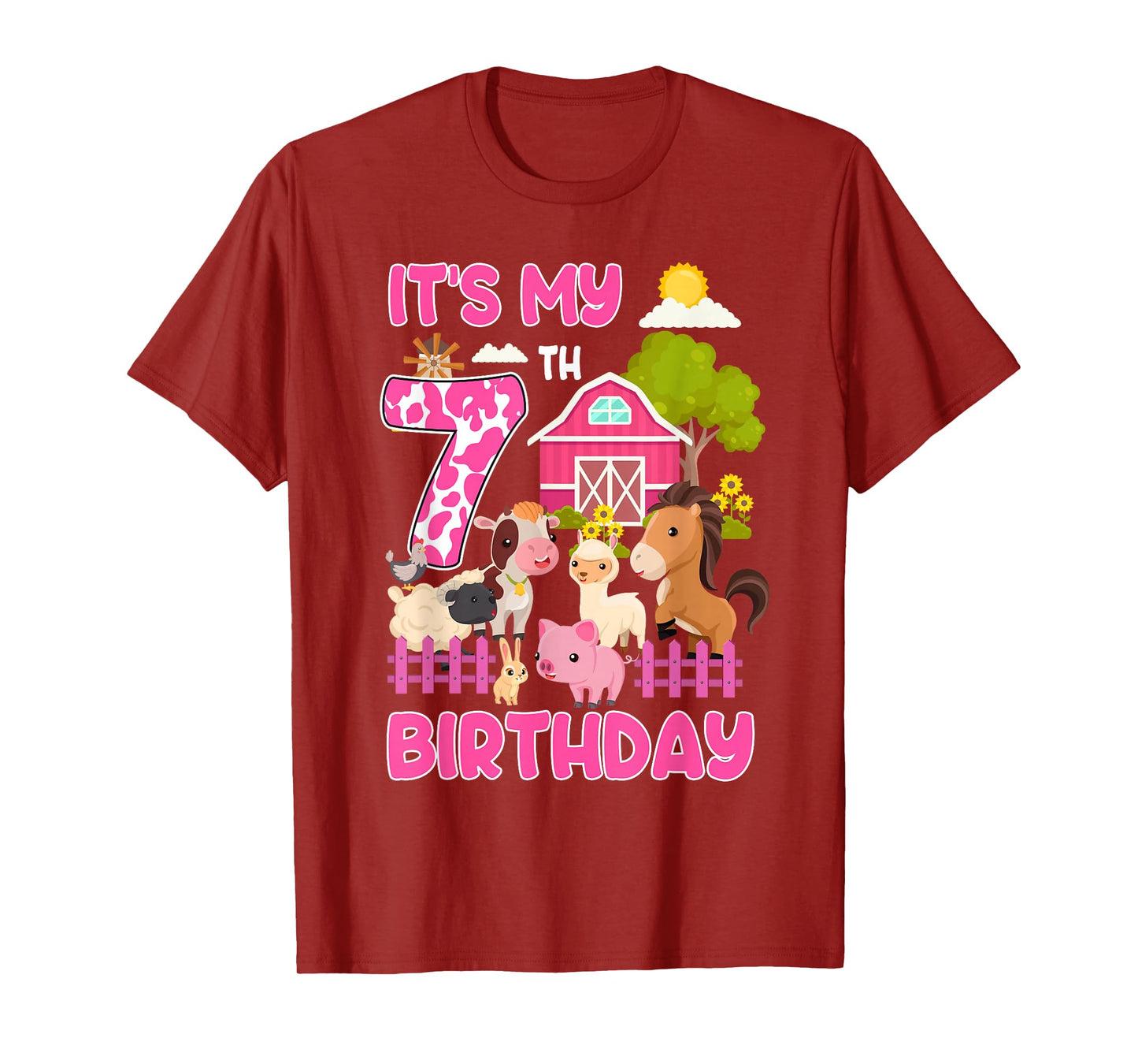 It’s My 7th Birthday Farm Animals 7 Year Old Girl Party T-Shirt