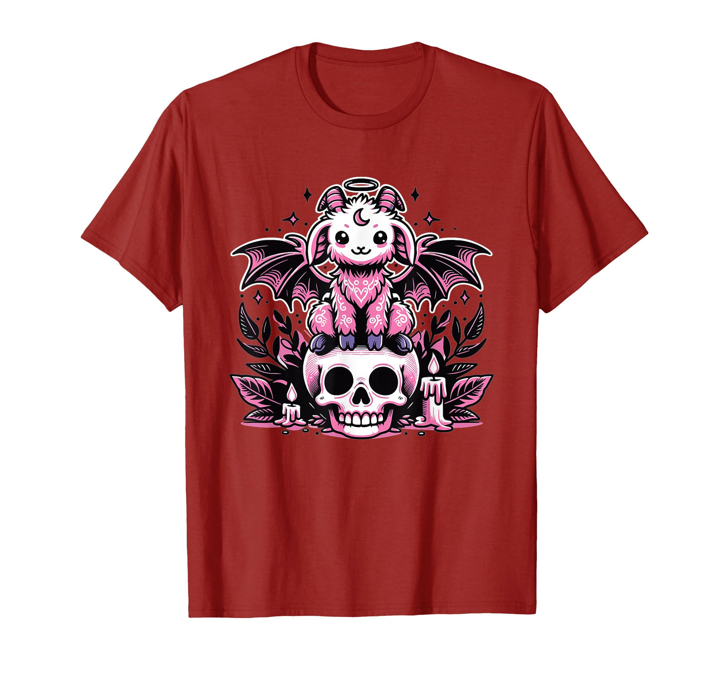 Kawaii Pastel Goth Cute Creepy Goat Bat Skeleton T-Shirt
