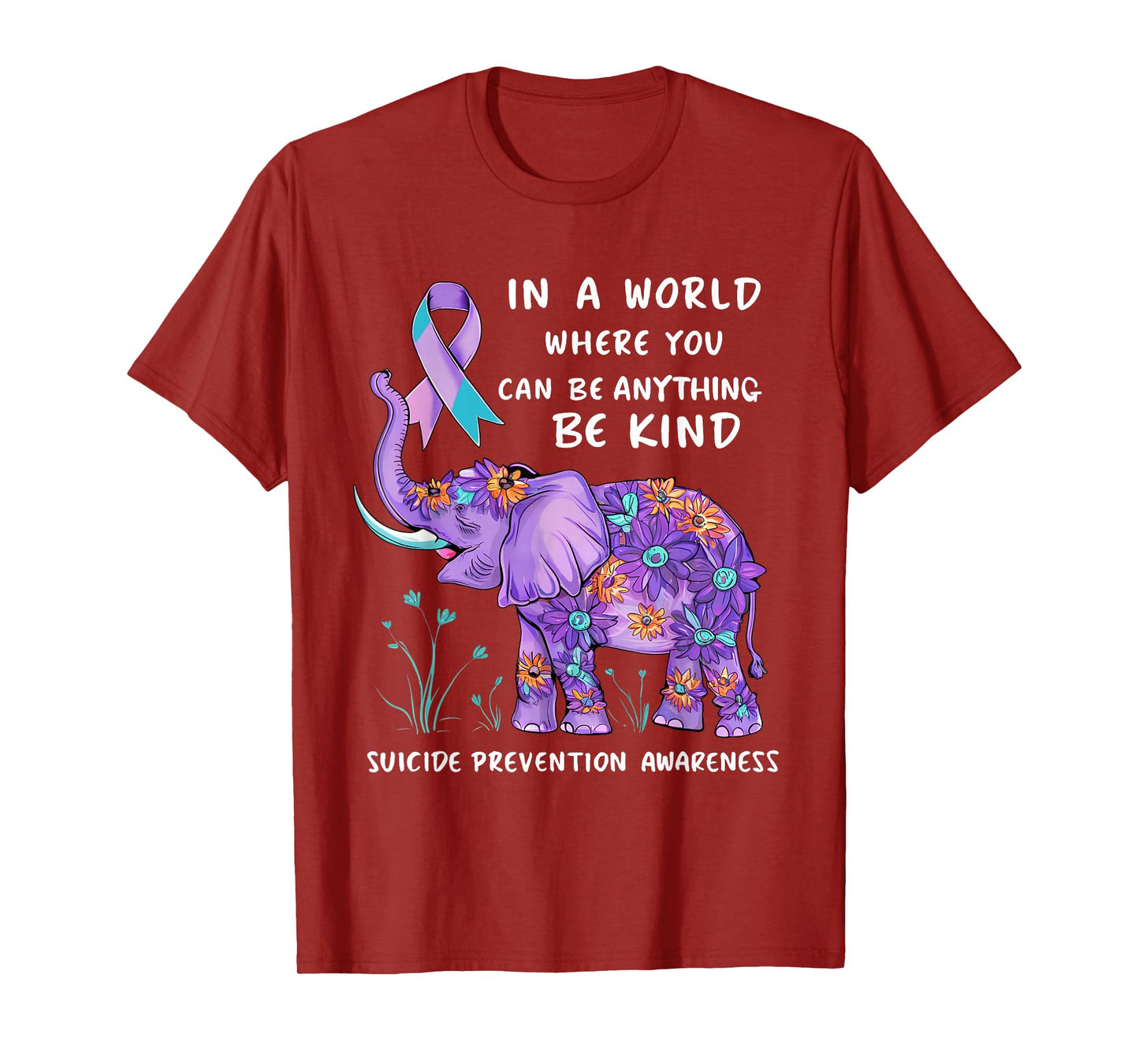 Suicide Prevention Awareness Elephant Teal & Purple Ribbon T-Shirt