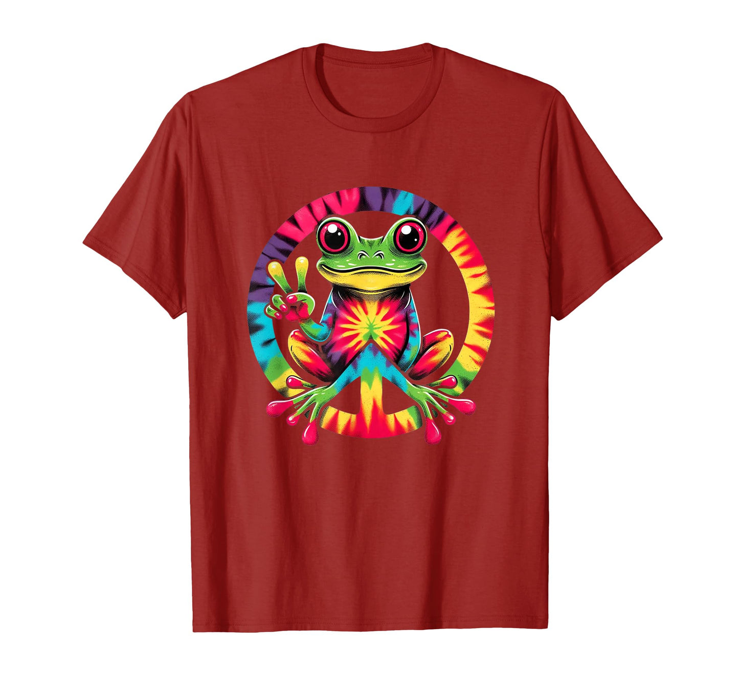 Colorful Tie Dye Collection Tie-Dye Frog Holding Peace Sign Funny Hippie T-Shirt