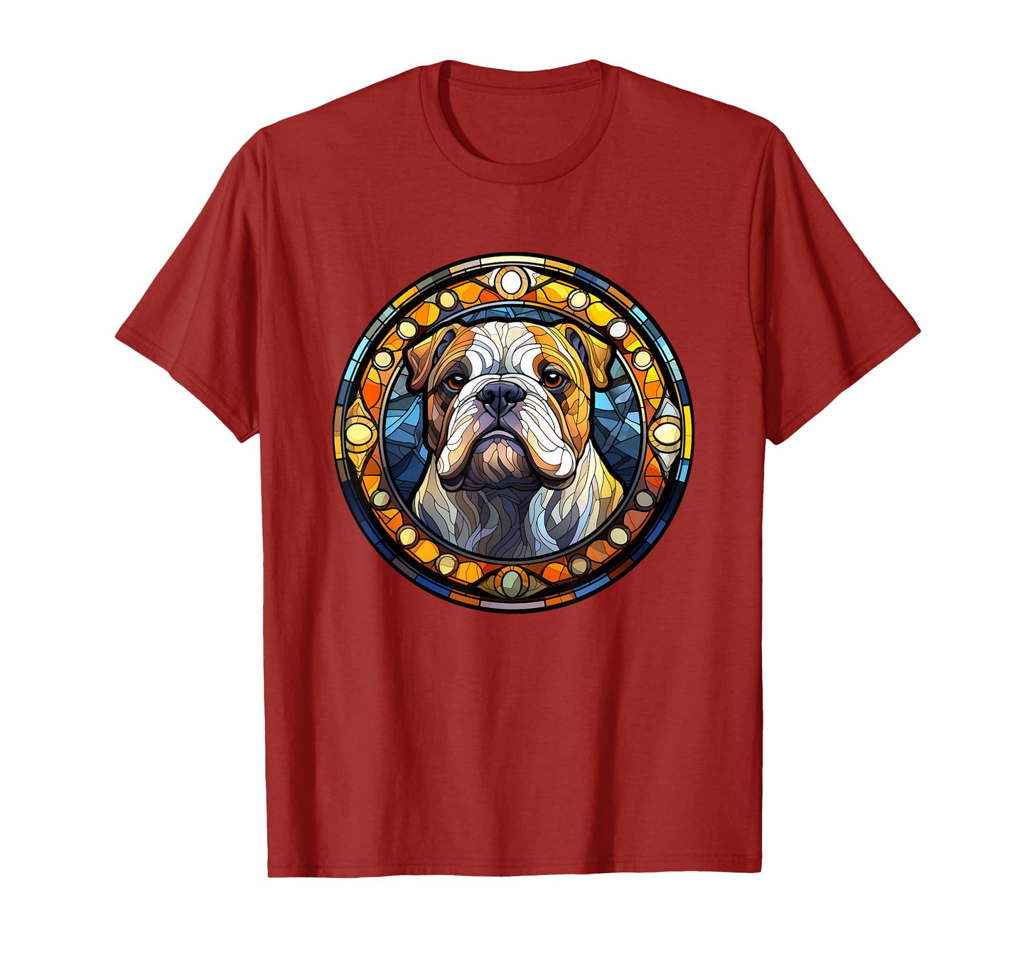 Bulldog Stained Glass Leadlight Artistic Design T-Shirt