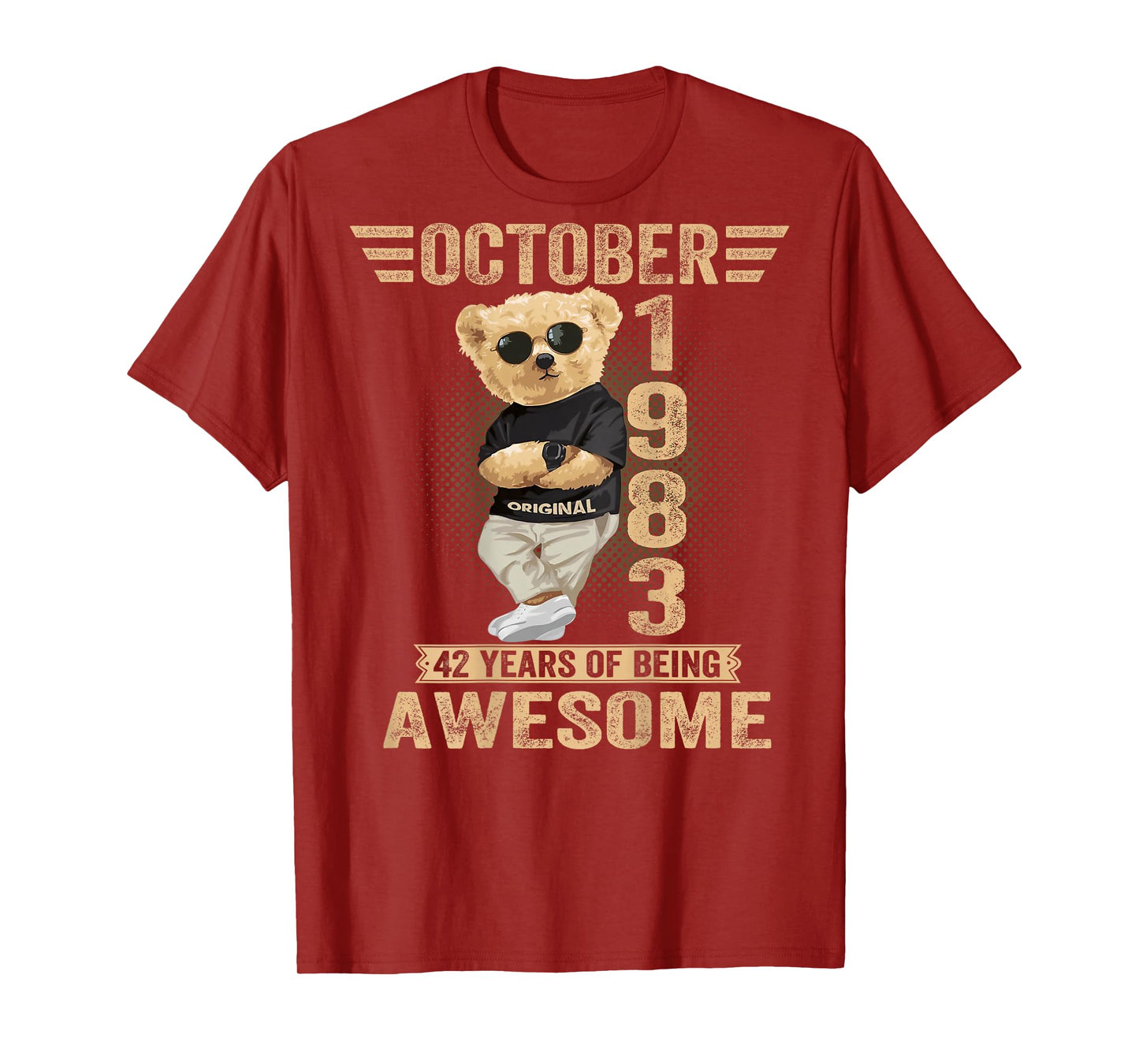 (On Back) October 42th Birthday Men Women 1983 Teddy Bear T-Shirt