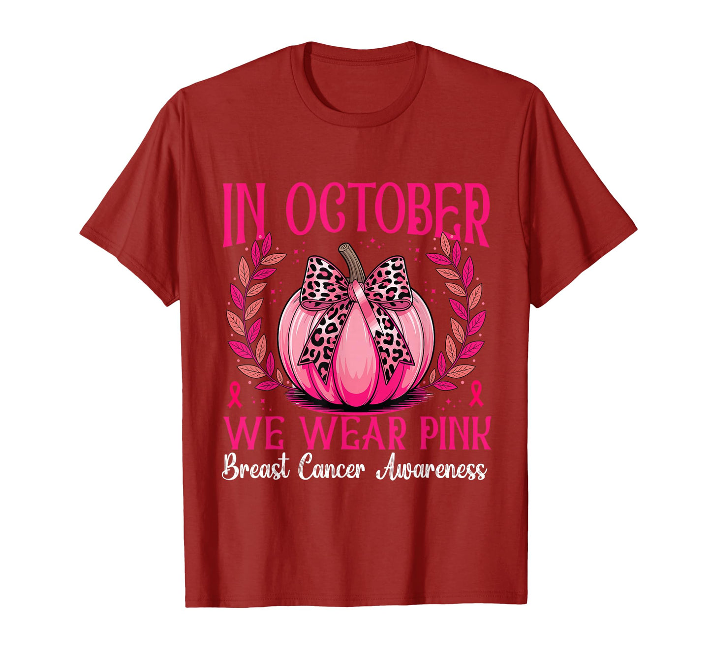 in October We Wear Pink Pumkin Witch Breast Cancer Awareness T-Shirt