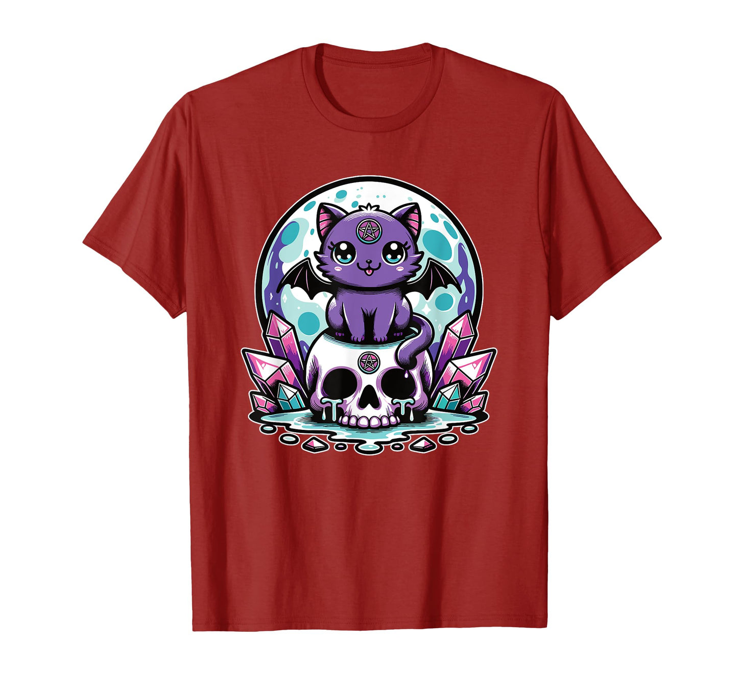 Kawaii Pastel Goth Cute Creepy Cat Bat Skeleton T-Shirt