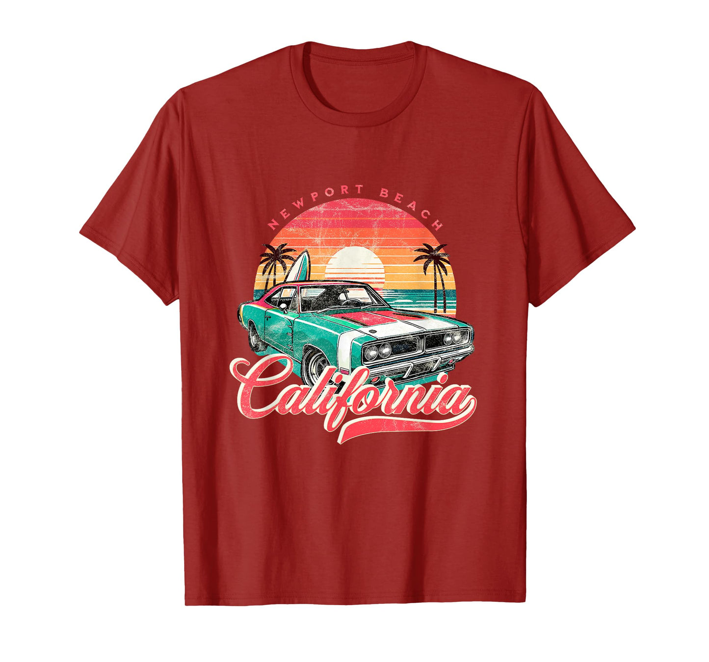 Classic Muscle Car Retro Newport Beach California Surfer Sun T-Shirt