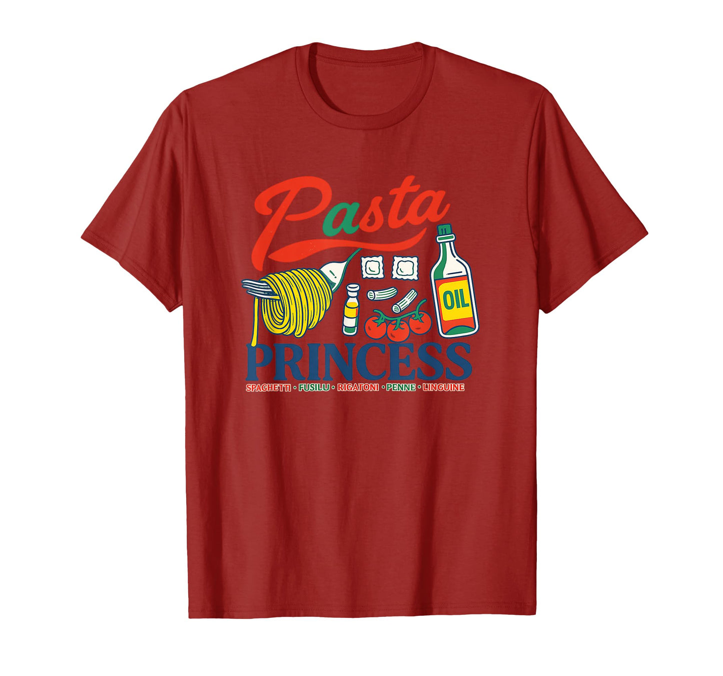 Pasta Princess Retro Foodie Doodle Art Design T-Shirt