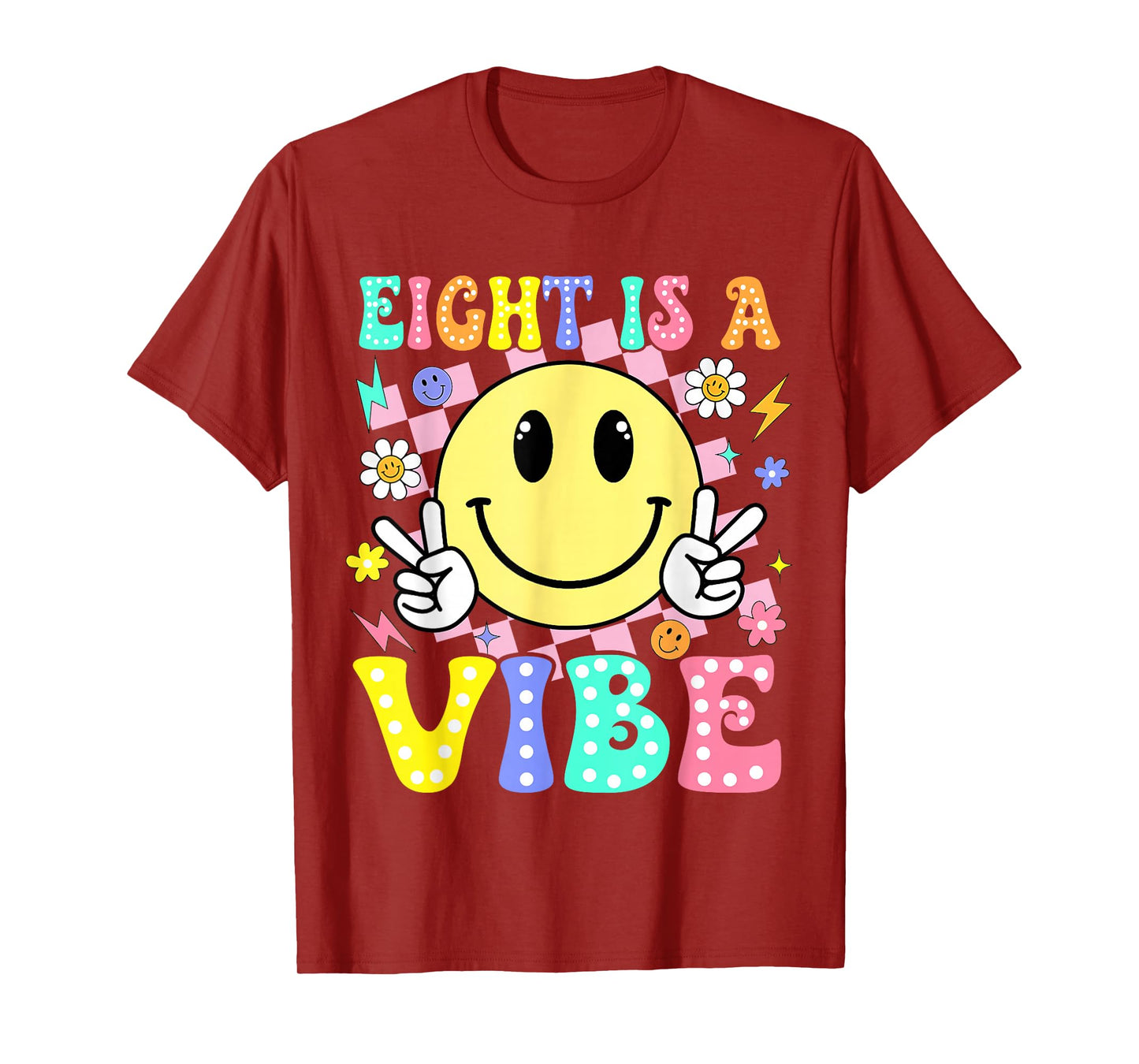 Eight is A Vibe 8th Birthday Smile Face 8 Year Old Boy Girl T-Shirt