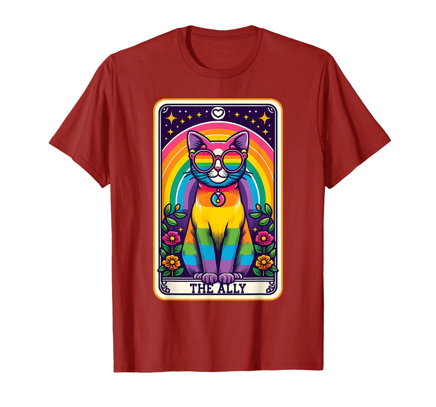 Tarot Card Cat The Ally, Gay Pride Rainbow LGBTQ Cat T-Shirt for Men Women