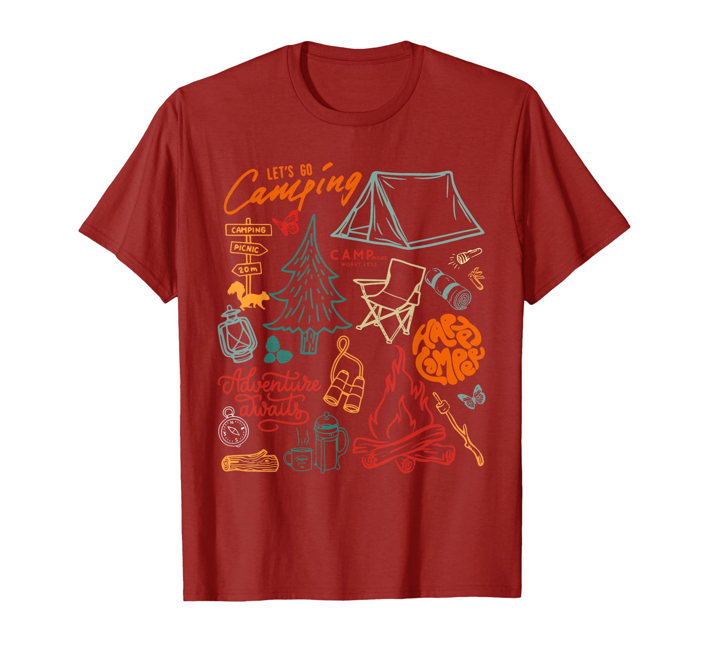 Happy Camper Camping Collage Outdoorsy Girls Nature Life T-Shirt