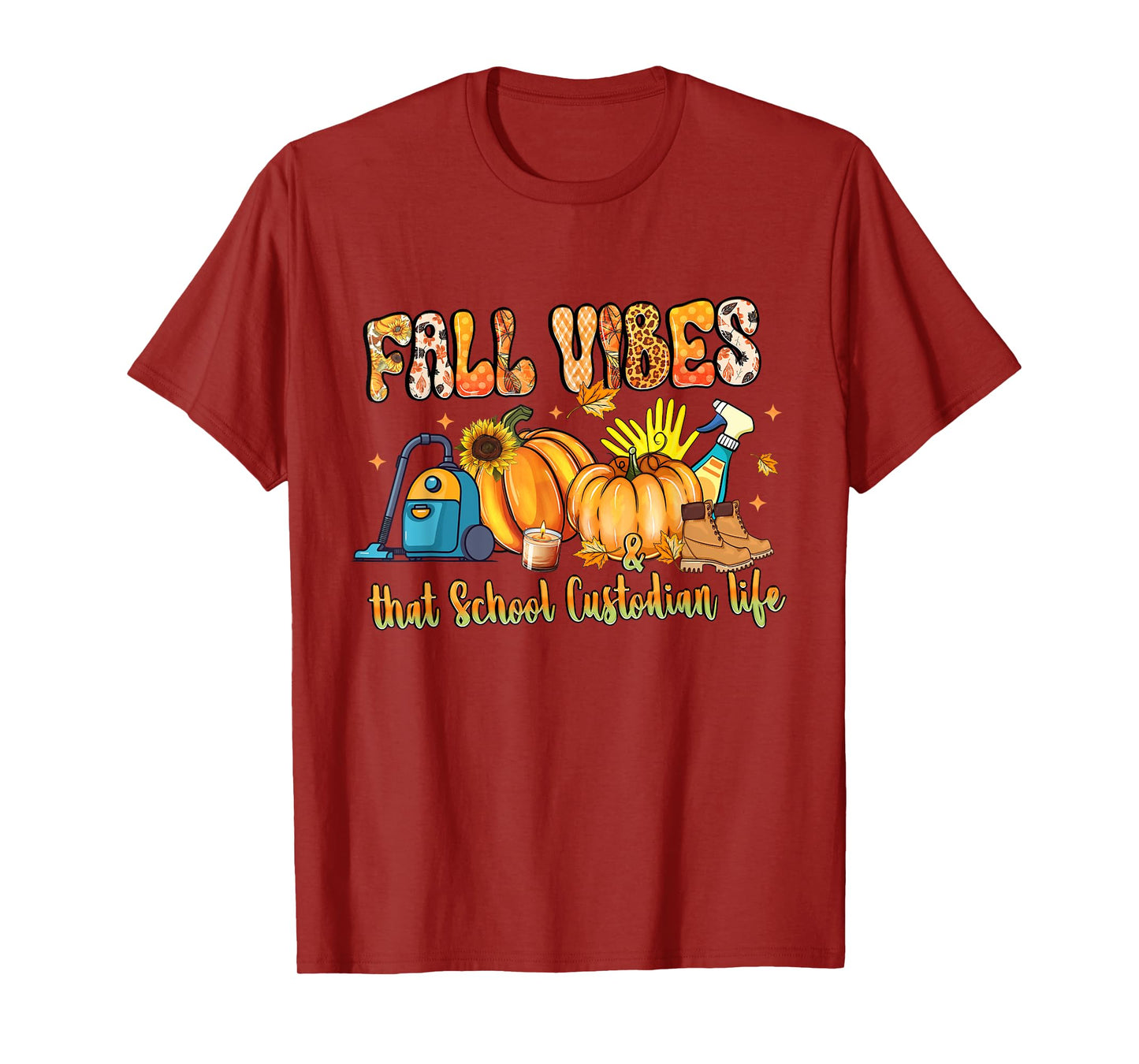 Fall Vibes & That School Custodian Life Pumpkin Leopard T-Shirt