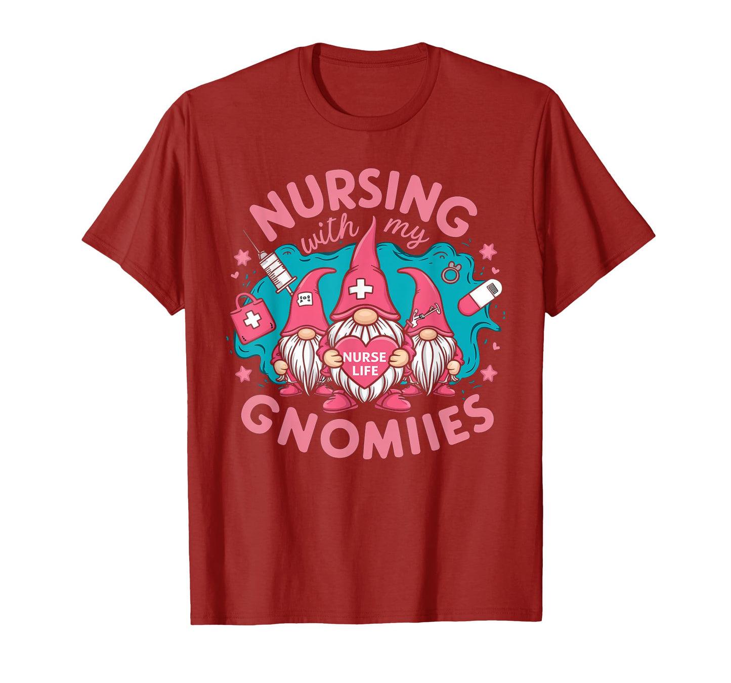 Cute Nursing With My Gnomies Gnome Nurse Life Valentines Day T-Shirt