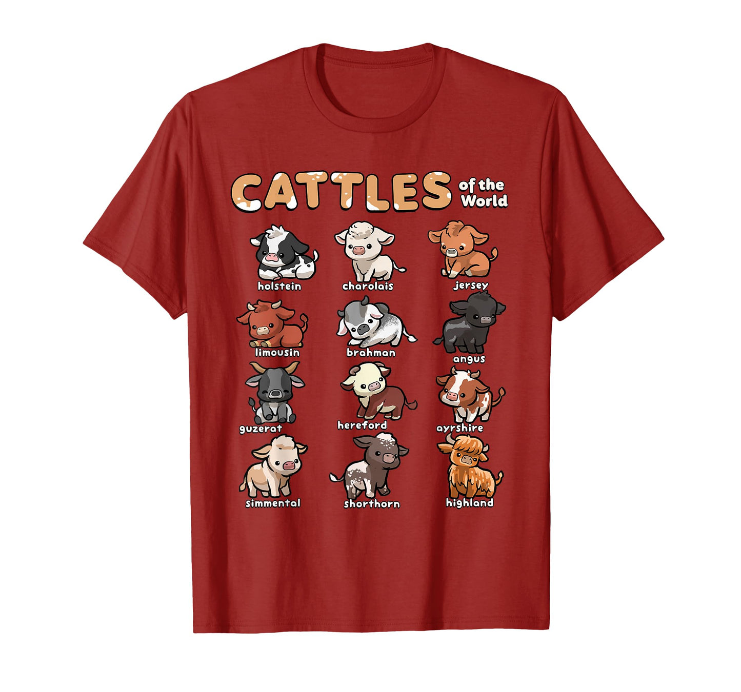 Cattles Animals of the World Cattle Farmer Rancher Cow Lover T-Shirt