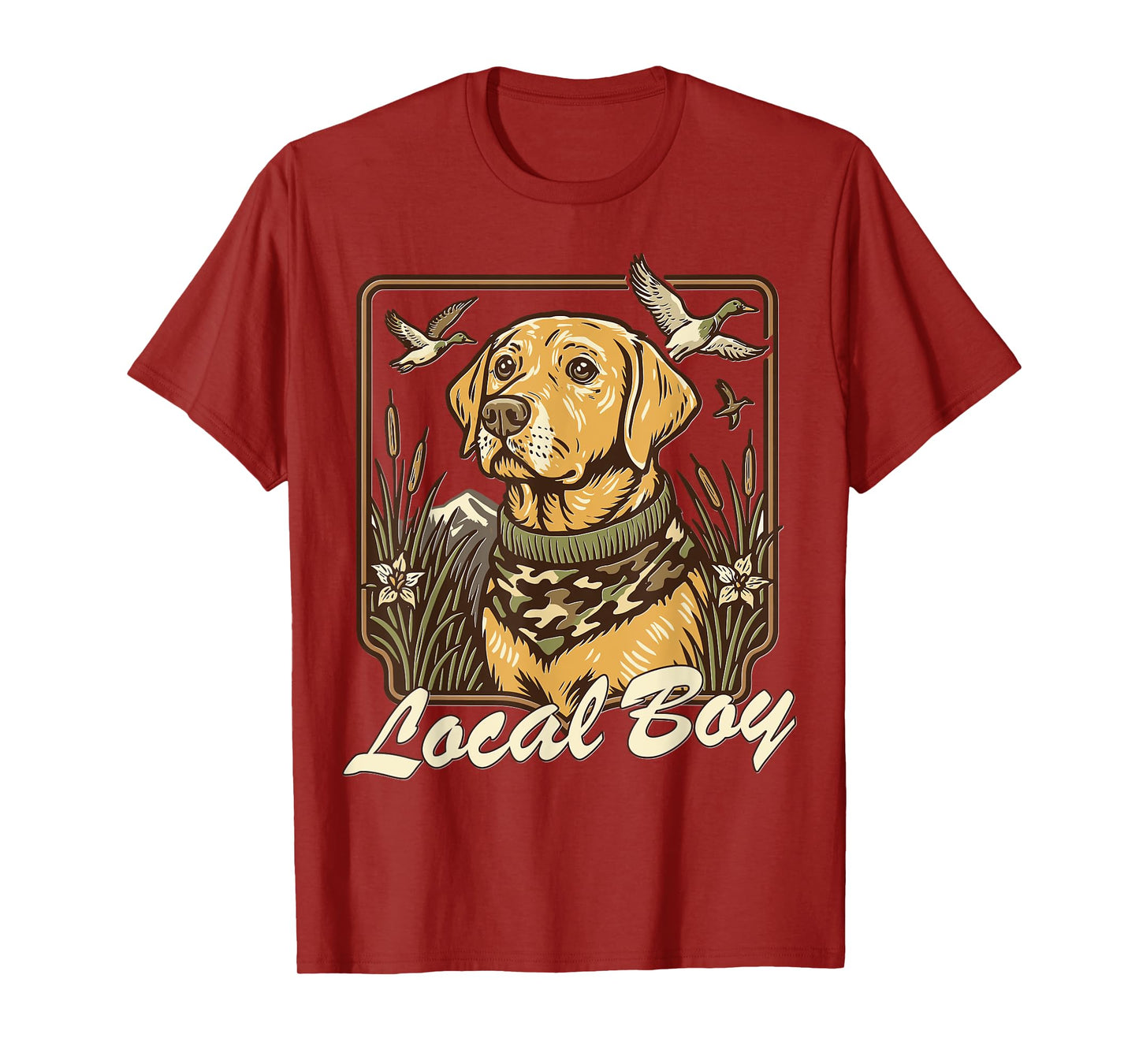 Local Boy Yellow Lab Hunting Dog Marsh Scene Sunset Vintage T-Shirt