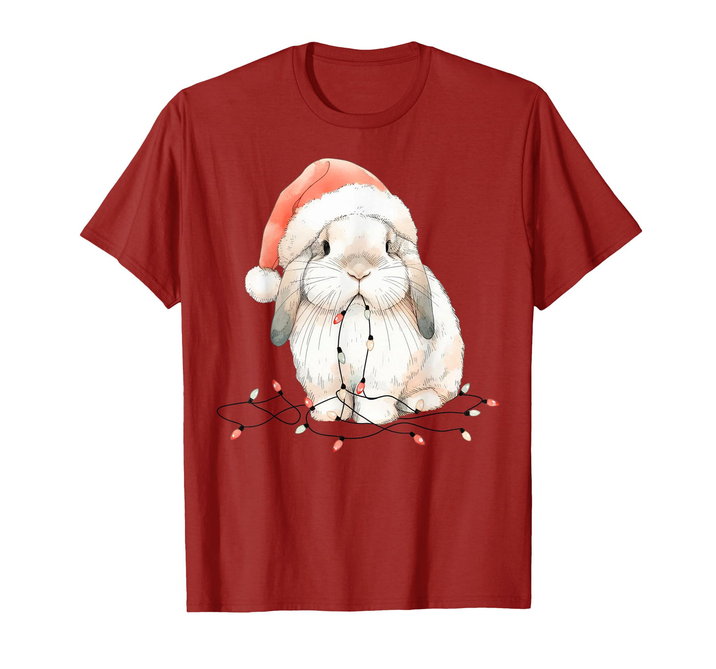 Cute Rabbit Bunny Lop Chew Christmas Light Xmas Watercolor T-Shirt