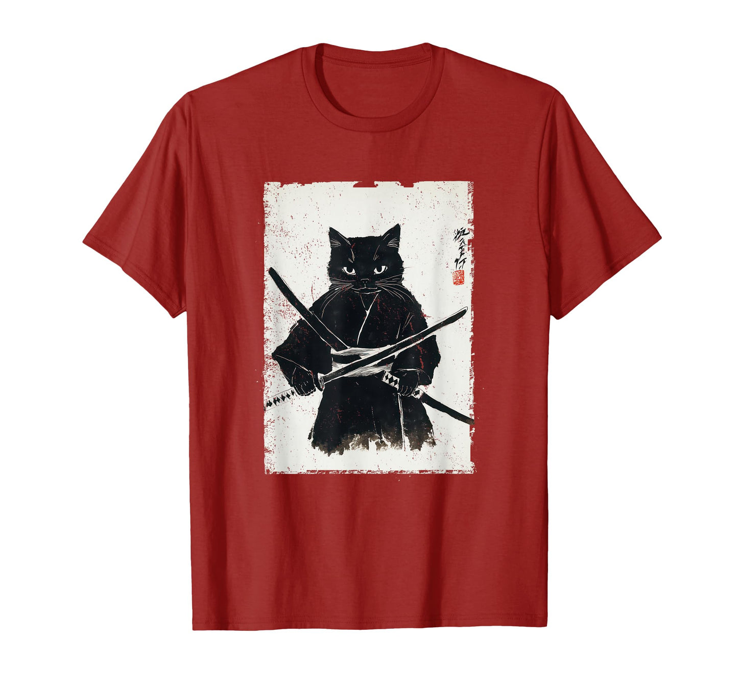 Vintage Samurai Cat Graphic Art Japanese Ukiyo-e T-Shirt