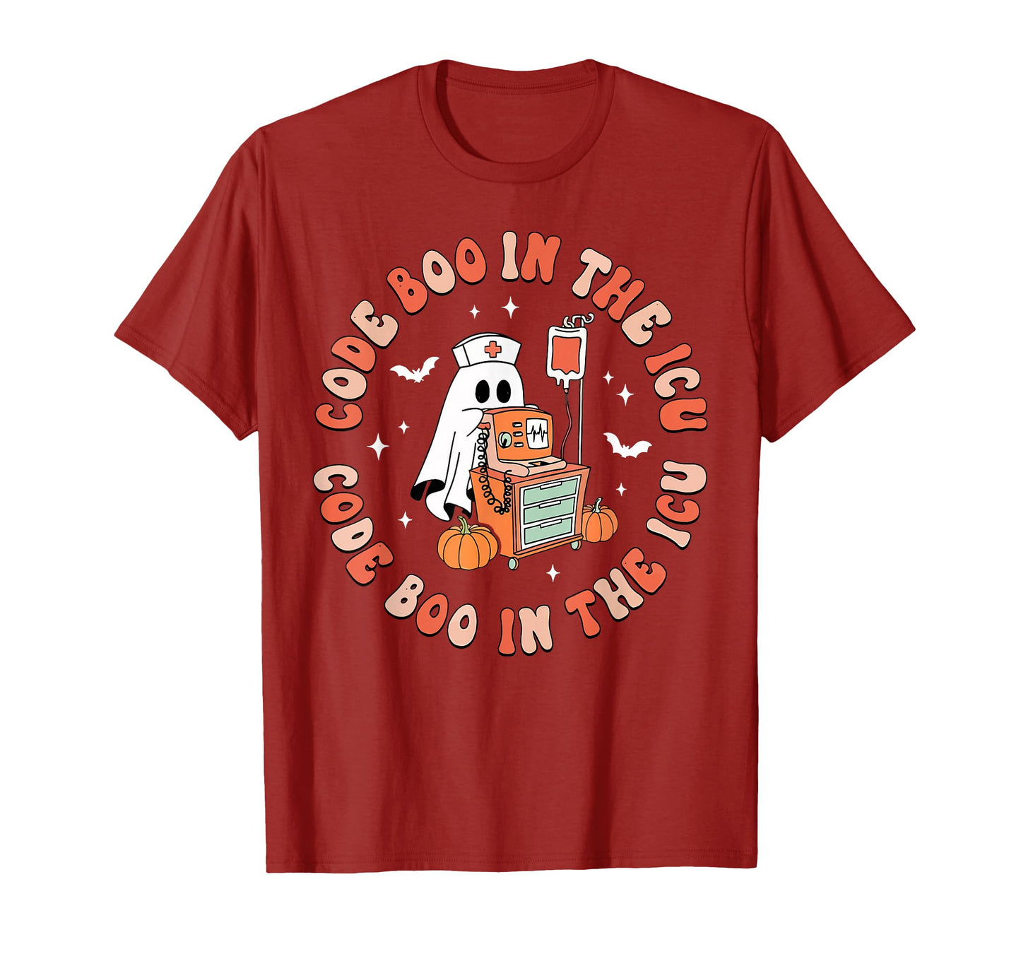 Retro Halloween Micu Sicu RN Nurse Ghost Code Boo in The ICU T-Shirt
