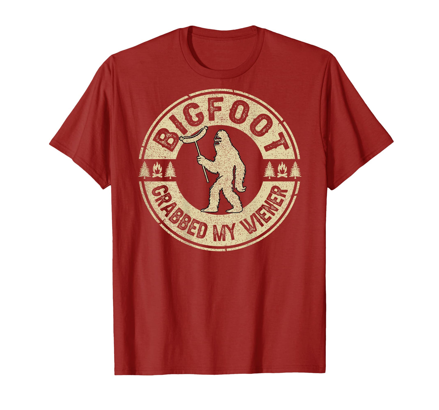 Funny Retro Bigfoot, Bigfoot Grabbed My Wiener (ON Back) T-Shirt