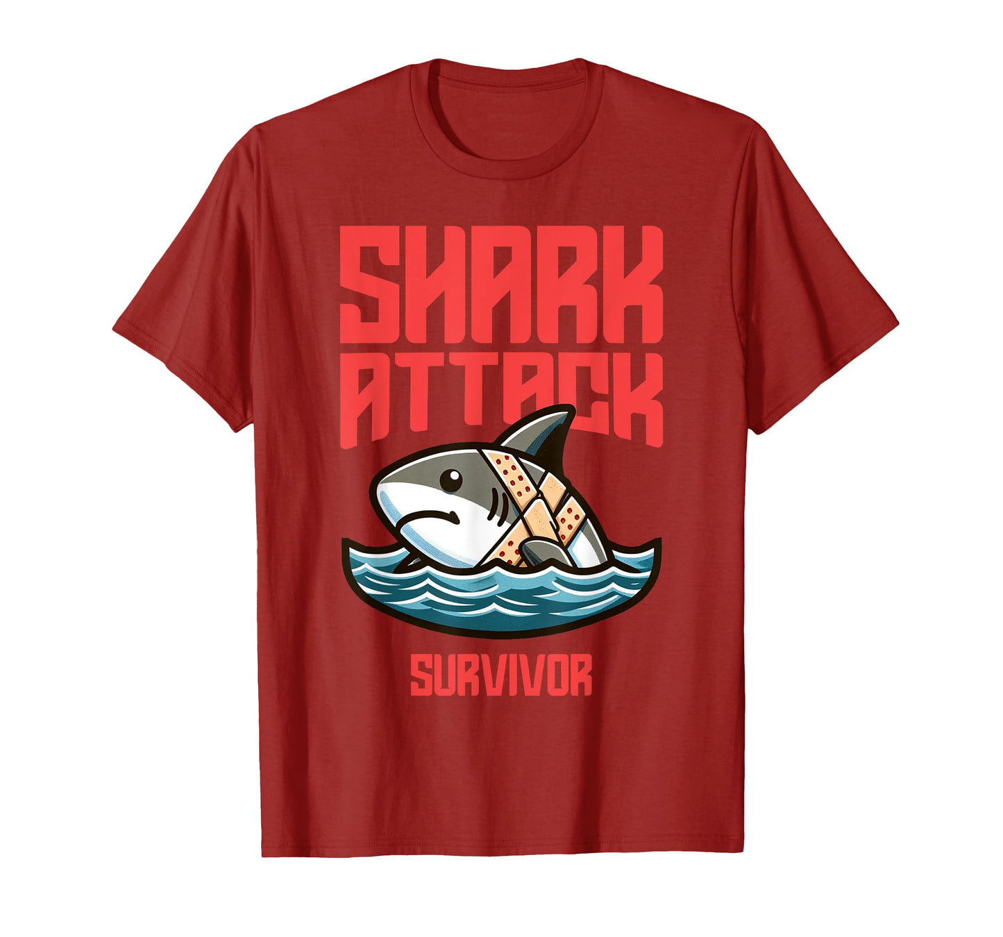 Cool Shark Attack Survivor Injury Beach Funny Shark T-Shirt for Men Women Kids