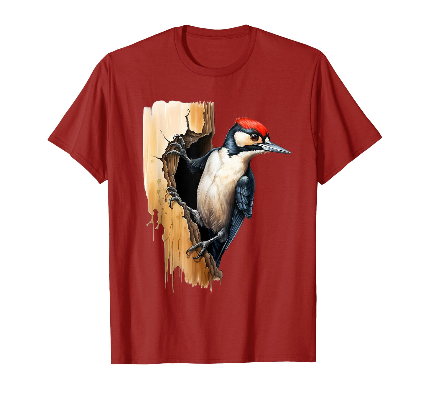 Woodpecker Wall Drawing Nature Wildlife Motif Animal Print T-Shirt
