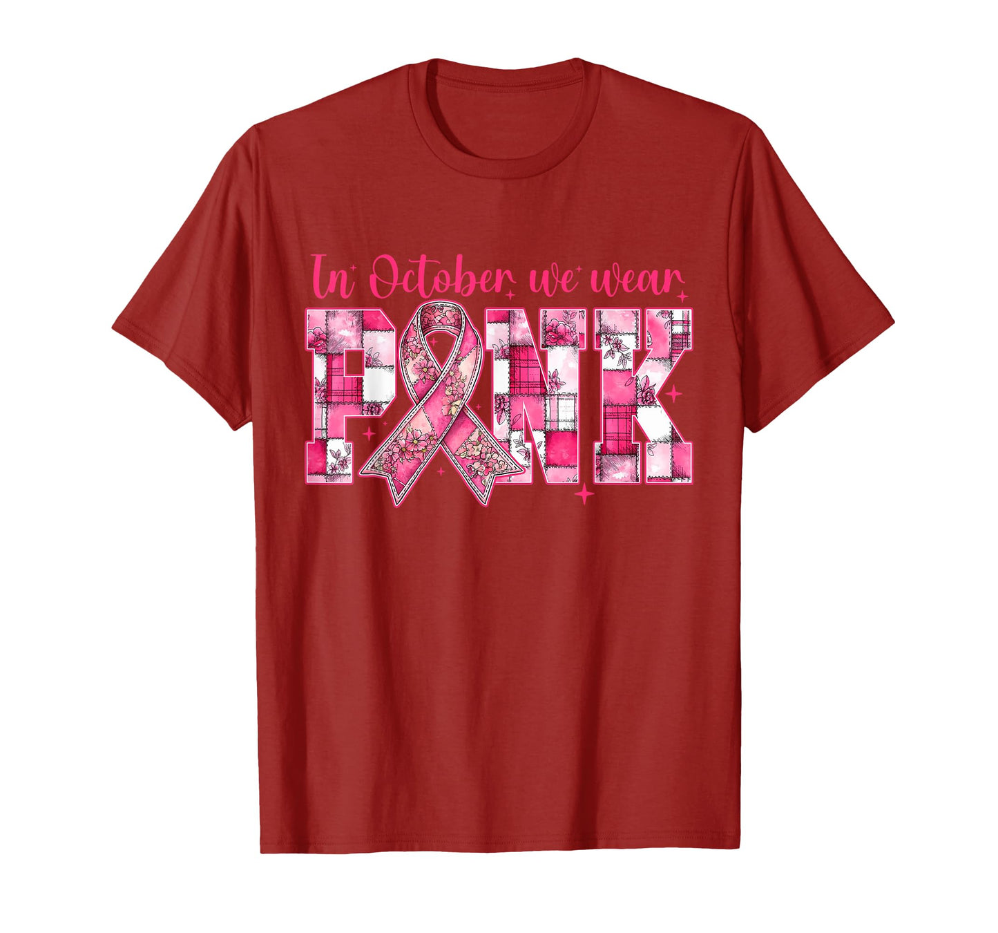 in October We Wear Pink Breast Cancer Awareness Coquette Bow T-Shirt