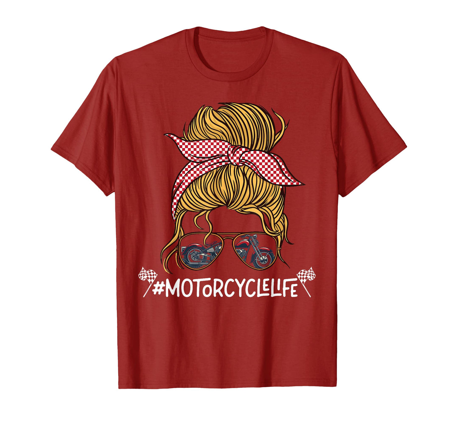Classic Motorcycle Biker Girl Female Sunglasses Bun Bandana T-Shirt