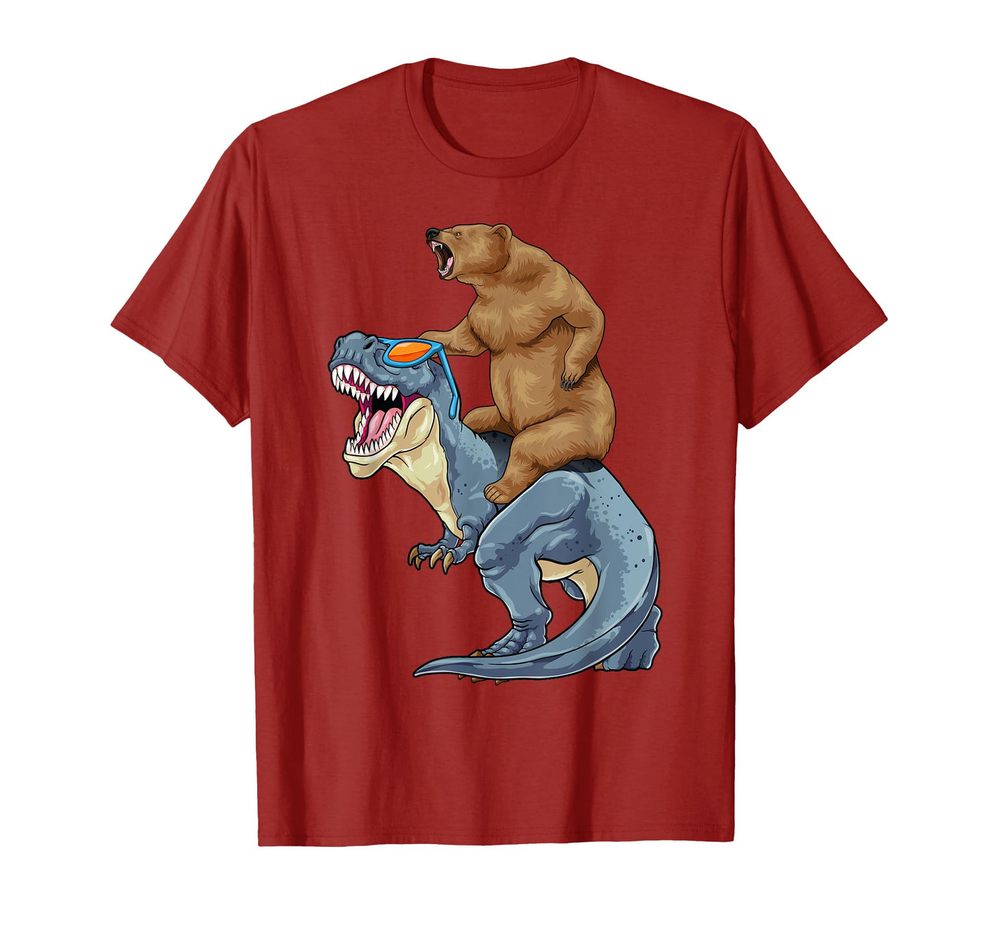 Grizzly Bear Riding Dinosaur Shirt Bear T-Rex Dino Boys Kids T-Shirt