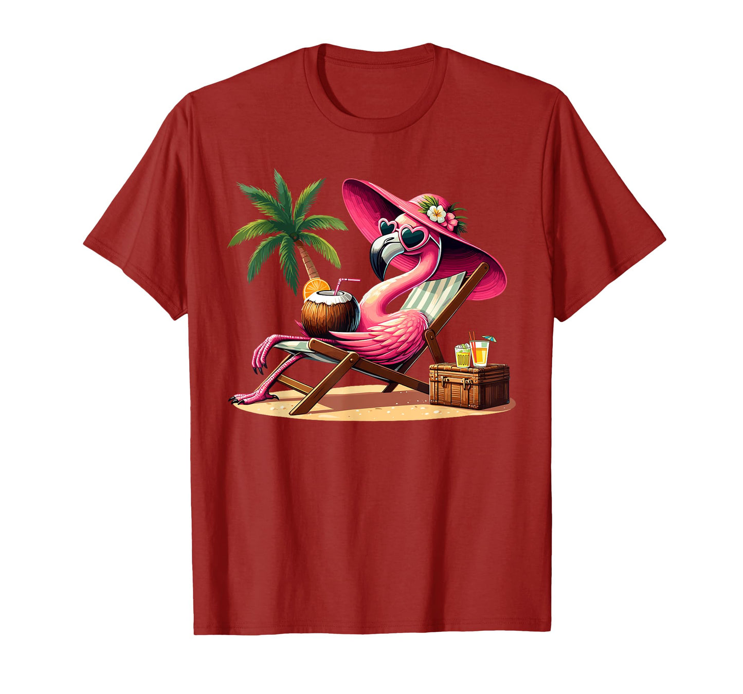 Pink Flamingo Summer Vibes Beach Palm Tree Summer Vacation T-Shirt