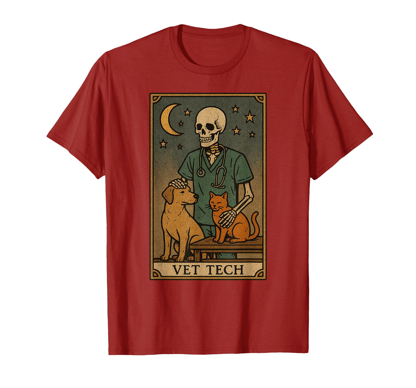 "The Vet Tech" Veterinary Technician Skeleton Tarot Card T-Shirt