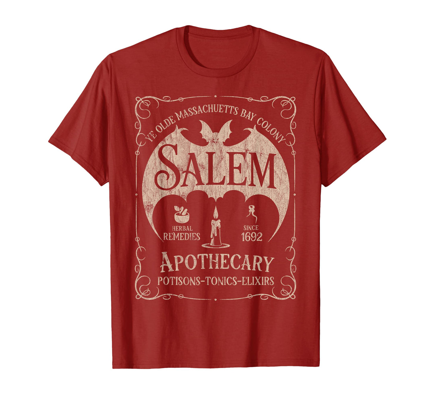 Salem 1692 Apothecary Medicines Herbal Witch Bat Beige T-Shirt