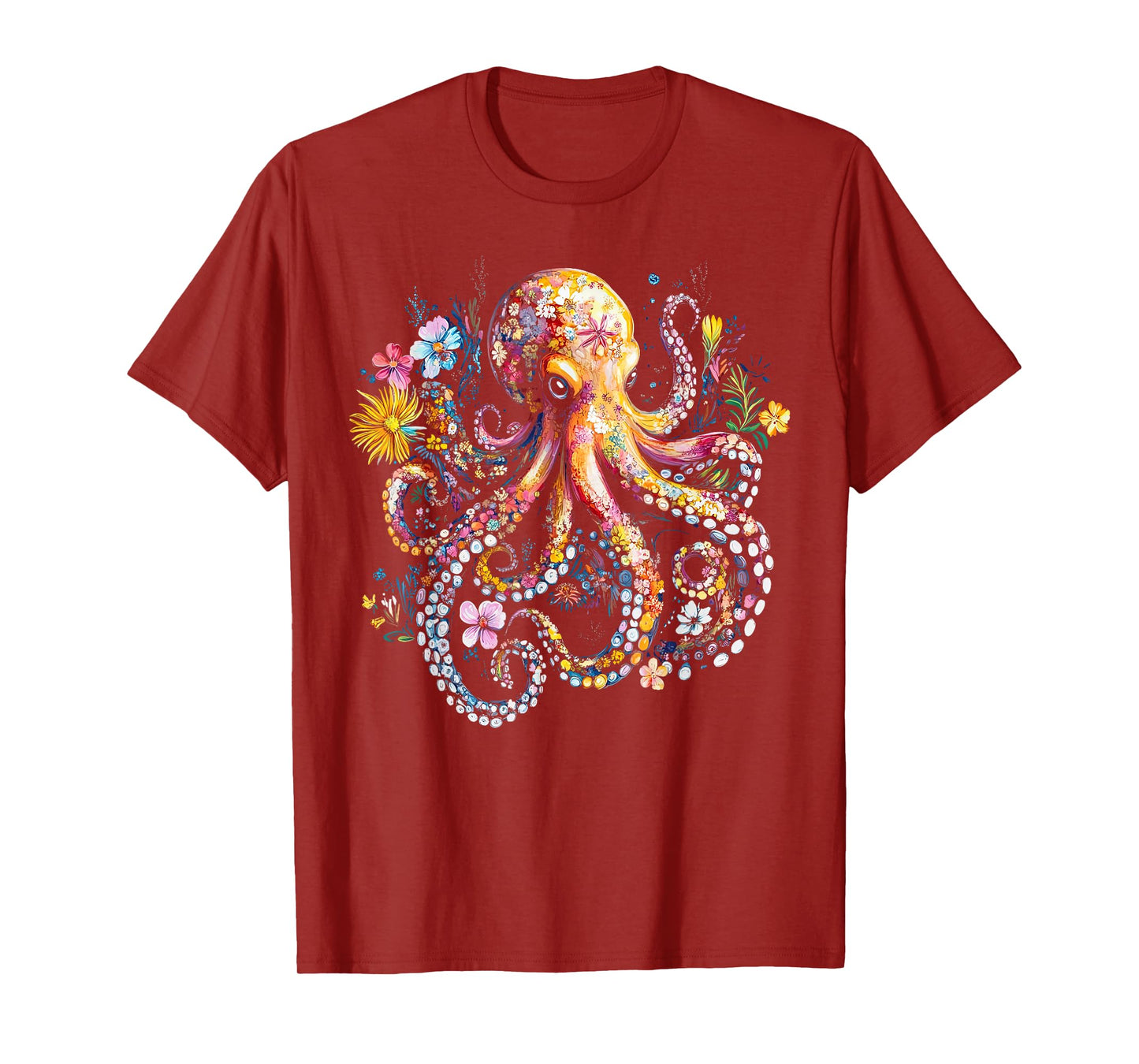 Vintage Floral Octopus Marine Biologist Ocean Sea Animal T-Shirt