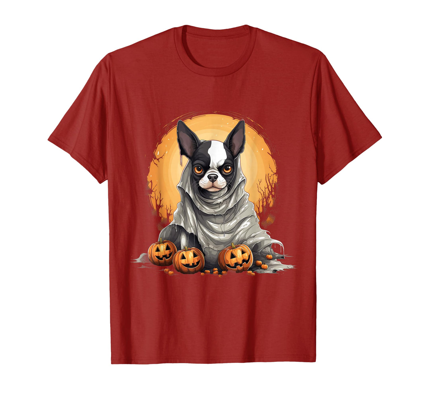 Boston Terrier Dog Ghost Funny Halloween Pumpkin For Dog T-Shirt