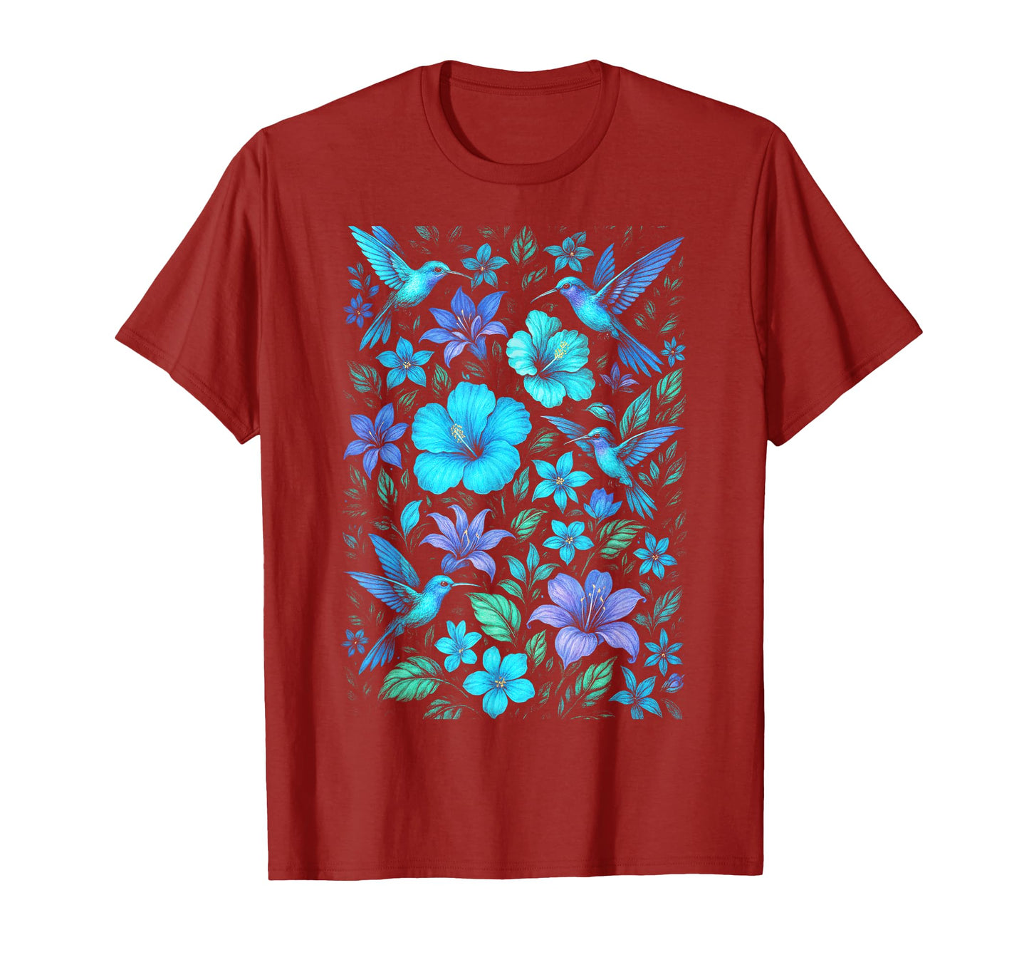 Hummingbird Blue Nature Tropical Wildlife Garden T-Shirt
