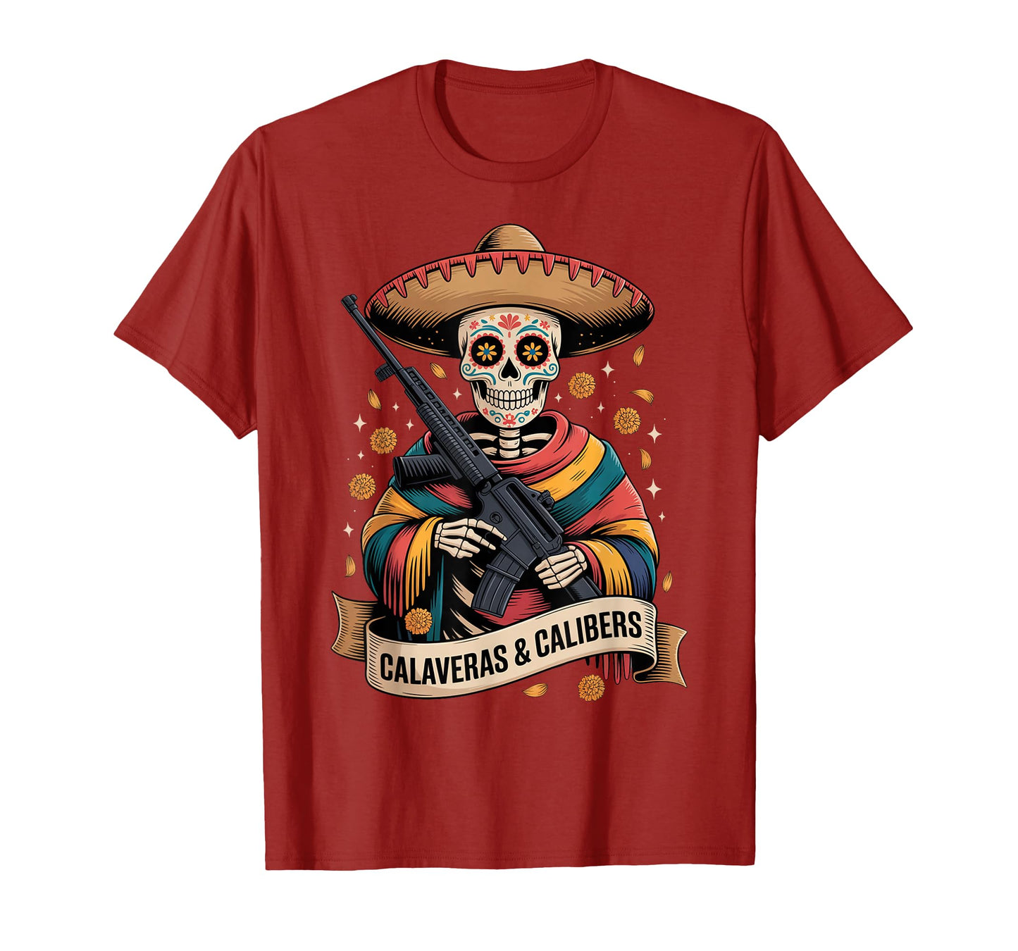 Retro Vintage Pro Gun - Funny Mexican Dia de Los Muertos T-Shirt