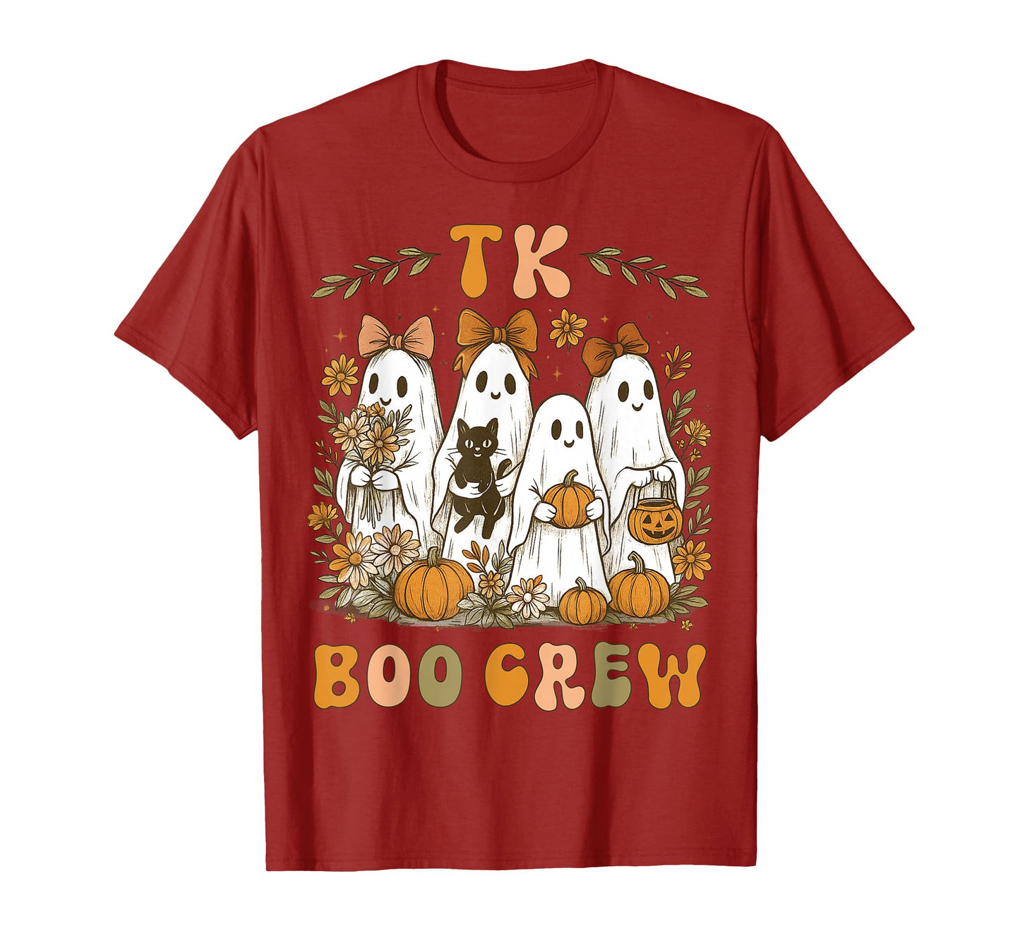 TK Boo Crew Preppy Halloween Floral Ghost TK Teacher Team TK T-Shirt