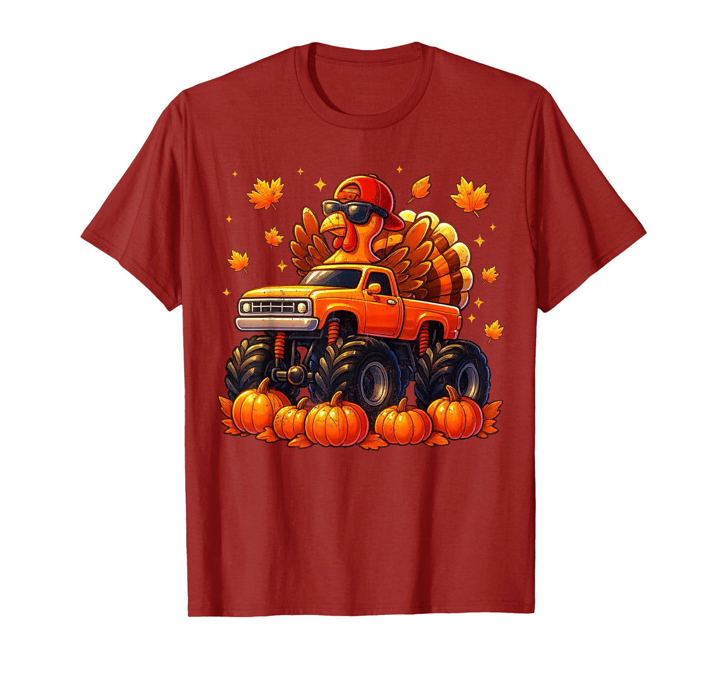 Vintage Turkey Monster Truck Pumpkin Thanksgiving Boys Kids T-Shirt