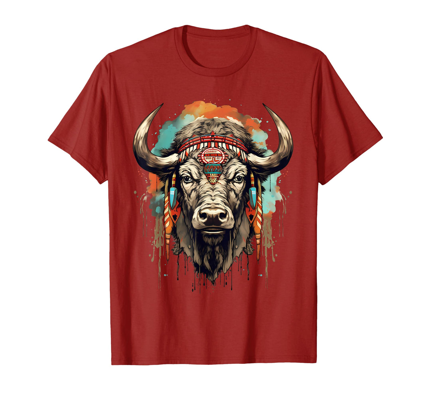 Buffalo Indian Artwork Wildlife Safari Nature Bison Portrait T-Shirt