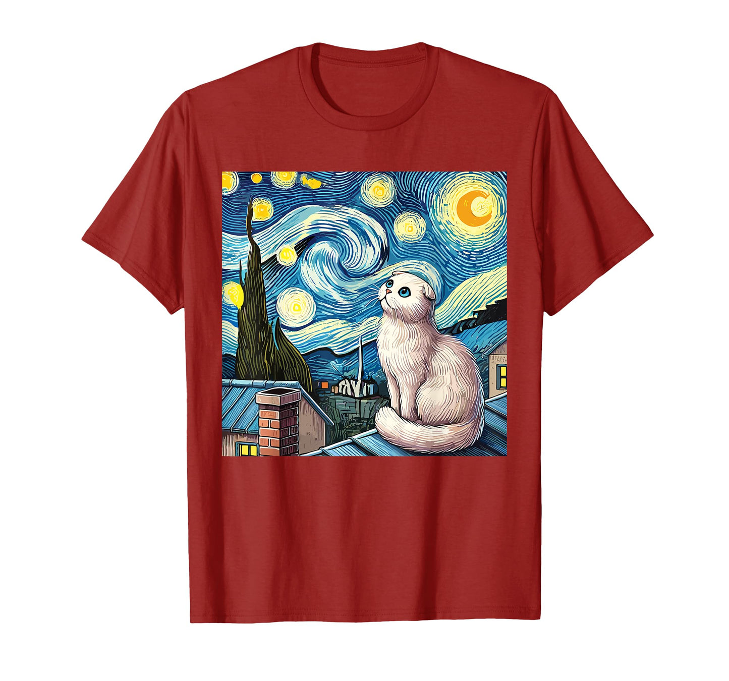 Scottish Fold Cat Under Starry Night Sky T-Shirt