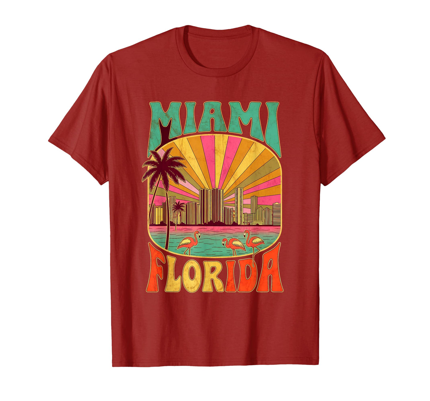 Vintage Miami Florida Skyline Cityscape Retro Style T-Shirt