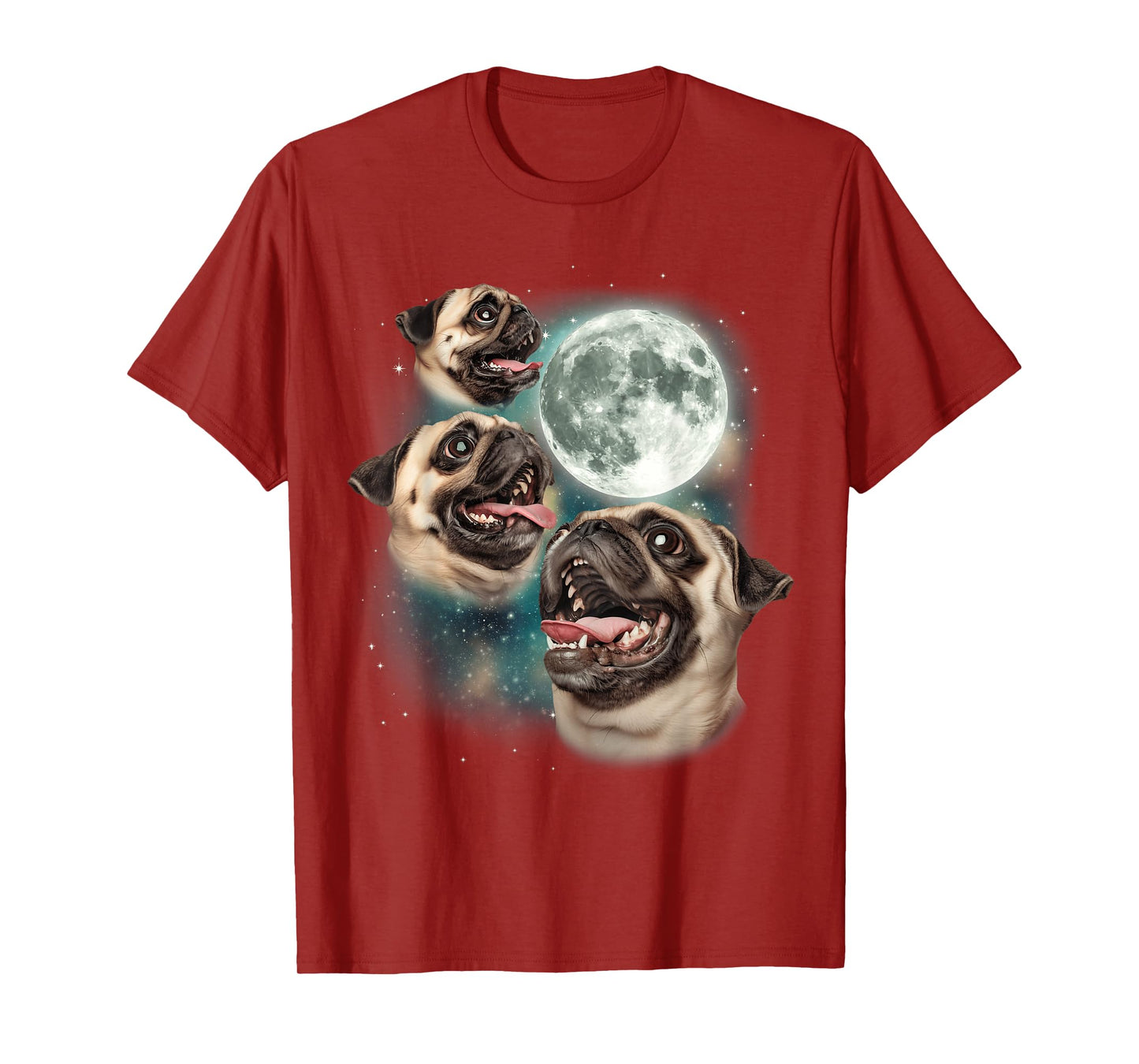 Three Pug Moon | 3 Pug Howling Funny Cute Dog Lover T-Shirt for Men Women