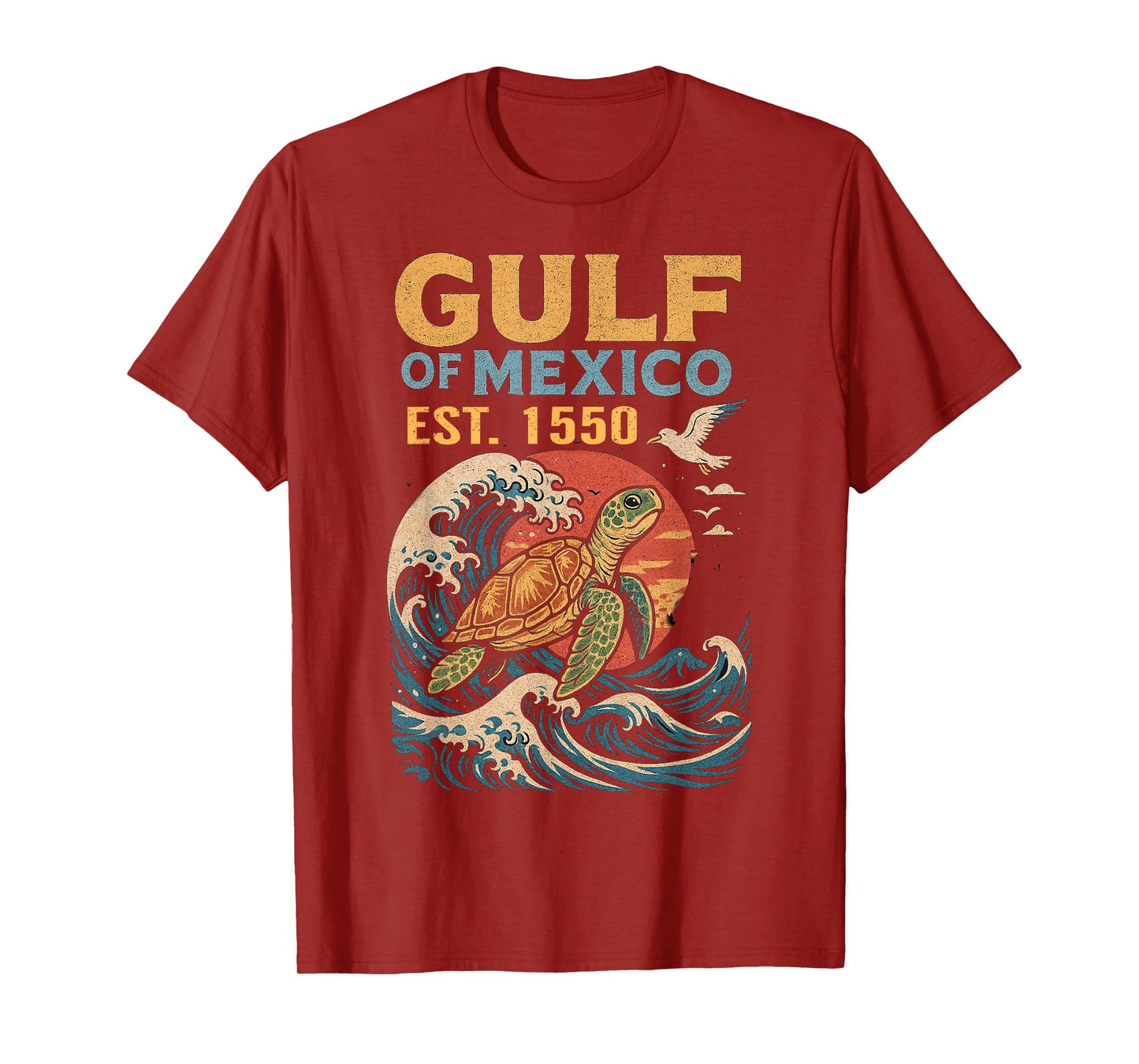 Retro Vintage Gulf of Mexico Est 1550 Turtle Sea Art Design T-Shirt